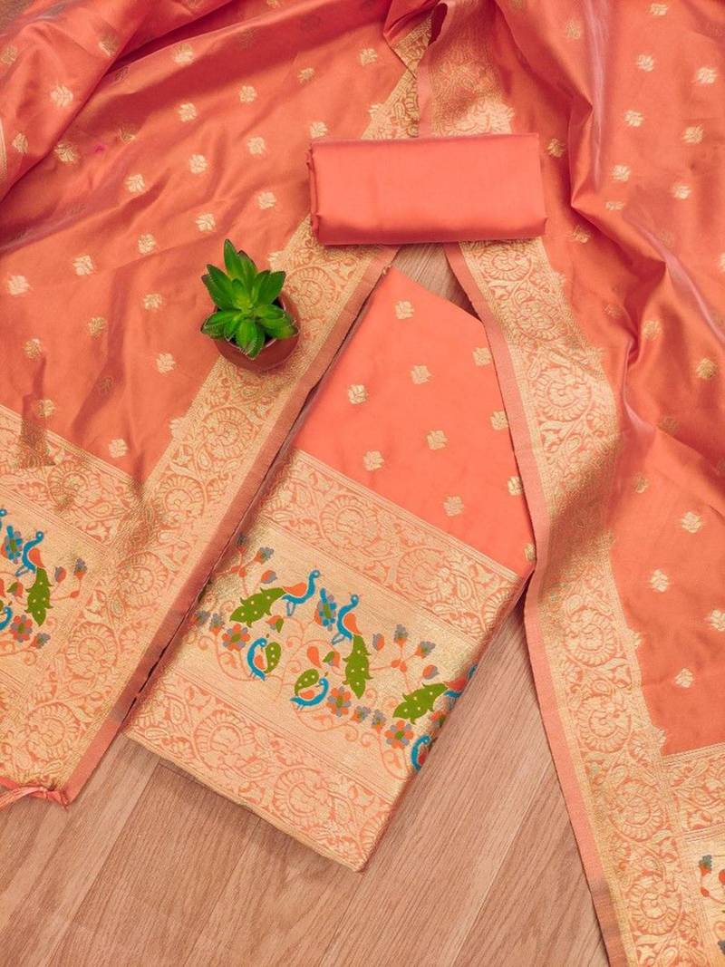 ethnic motifs woven design zari unstitched dress material