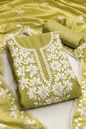 floral embroidered unstitched dress material