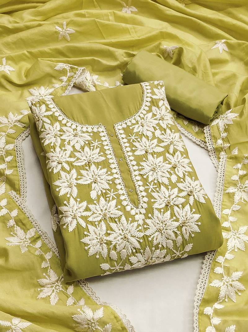 floral embroidered unstitched dress material
