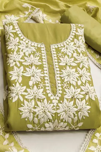floral embroidered unstitched dress material