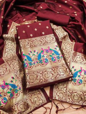 ethnic motifs woven design zari unstitched dress material 2