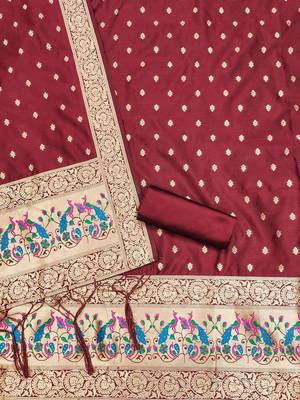 ethnic motifs woven design zari unstitched dress material 3