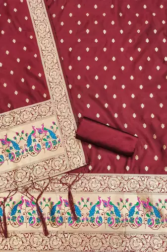 ethnic motifs woven design zari unstitched dress material