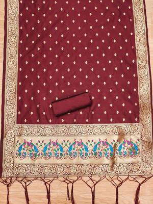 ethnic motifs woven design zari unstitched dress material 4