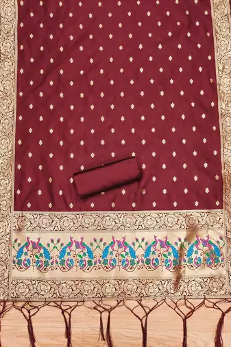 ethnic motifs woven design zari unstitched dress material