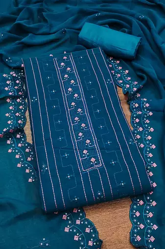 embroidered silk georgette unstitched dress material