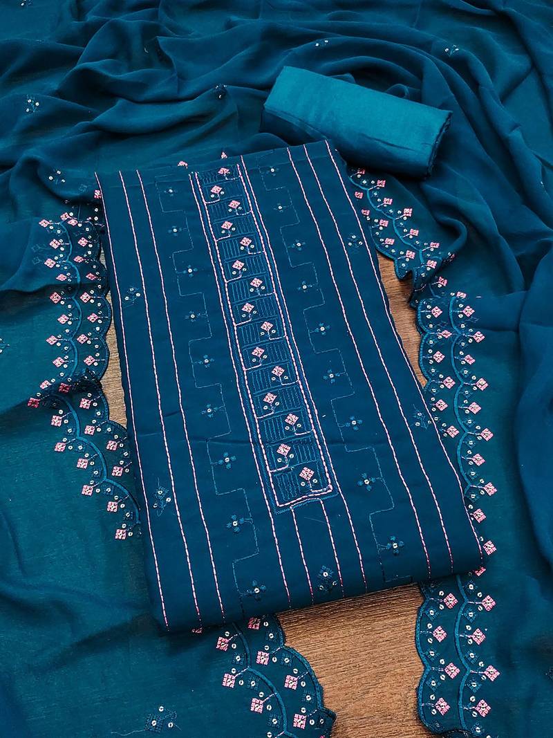 embroidered silk georgette unstitched dress material