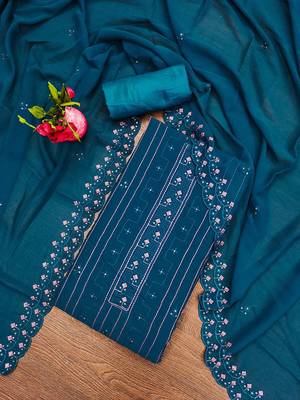 embroidered silk georgette unstitched dress material 2