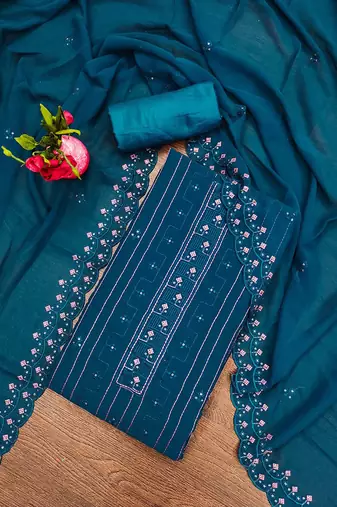embroidered silk georgette unstitched dress material