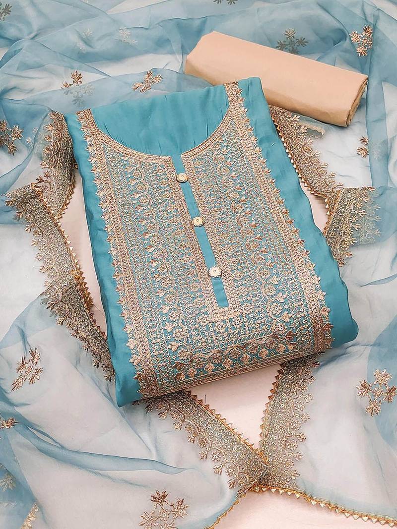 floral embroidered sequinned unstitched dress material