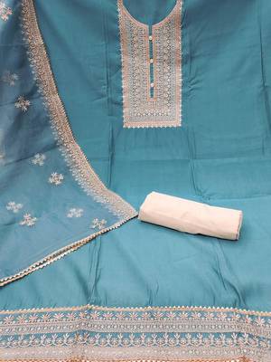 floral embroidered sequinned unstitched dress material 2