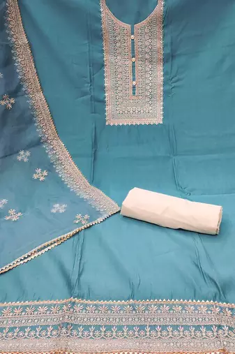 floral embroidered sequinned unstitched dress material