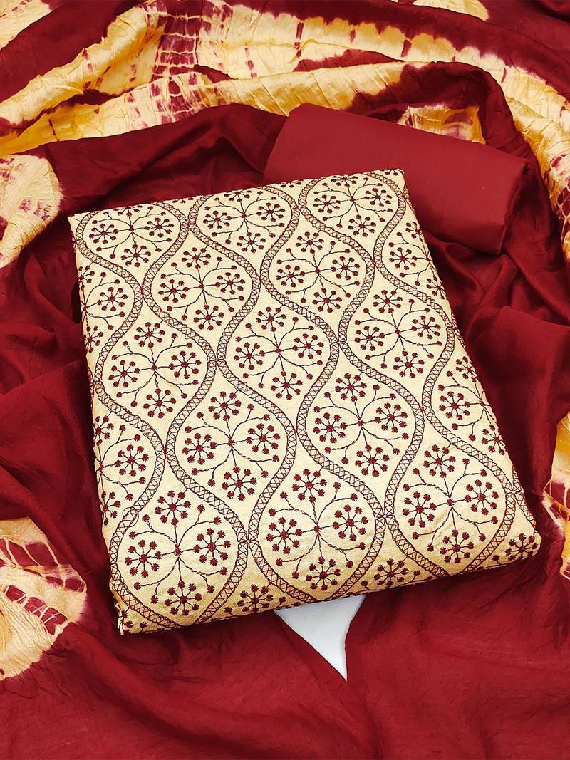 embroidered silk blend unstitched dress material