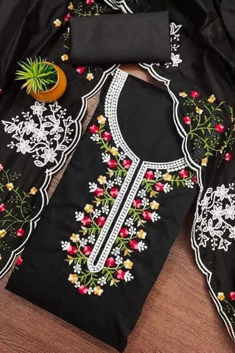 women's chandrei cotton floral embroidered unstitched dress material with dupatta