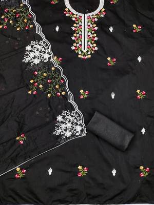 women's chandrei cotton floral embroidered unstitched dress material with dupatta 2