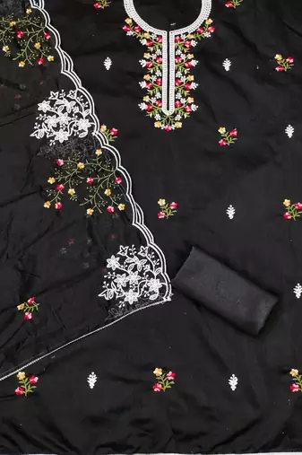 women's chandrei cotton floral embroidered unstitched dress material with dupatta