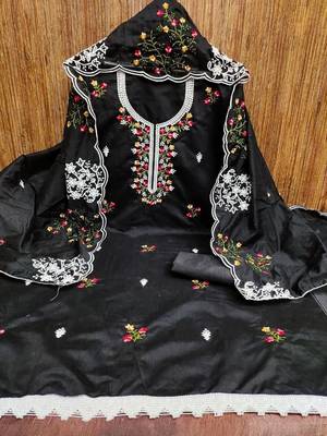 women's chandrei cotton floral embroidered unstitched dress material with dupatta 3