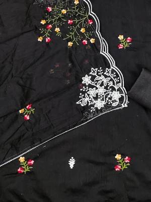 women's chandrei cotton floral embroidered unstitched dress material with dupatta 4