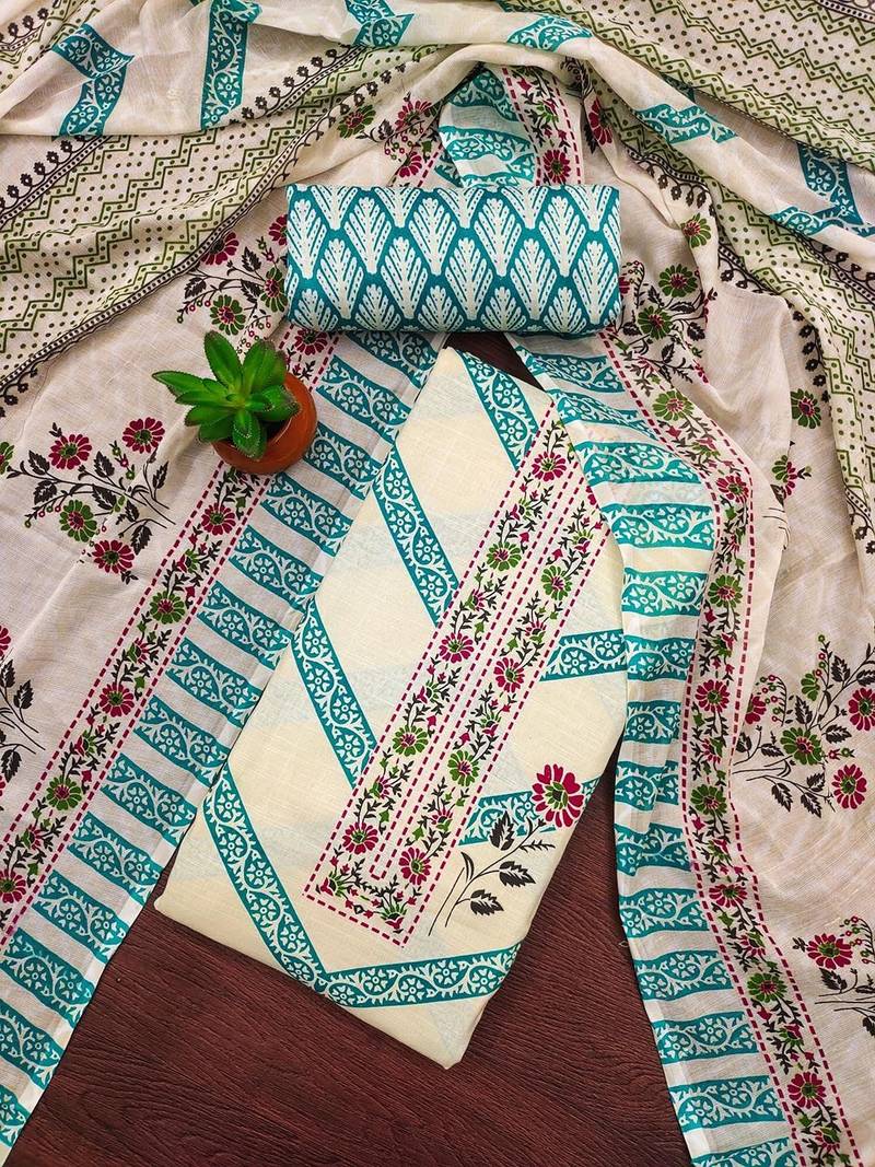 floral printed cotton unstitched dress material