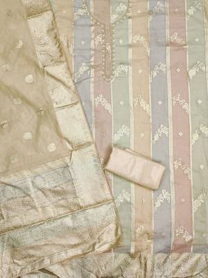 floral woven designed beads and stones unstitched dress material 4