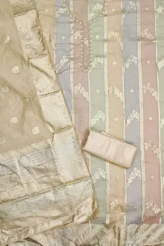 floral woven designed beads and stones unstitched dress material