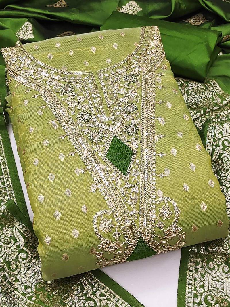 embroidered organza unstitched dress material