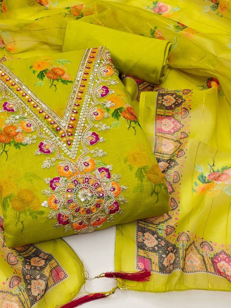 embroidered organza unstitched dress material