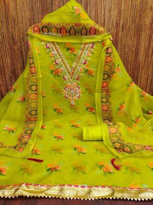 embroidered organza unstitched dress material 3