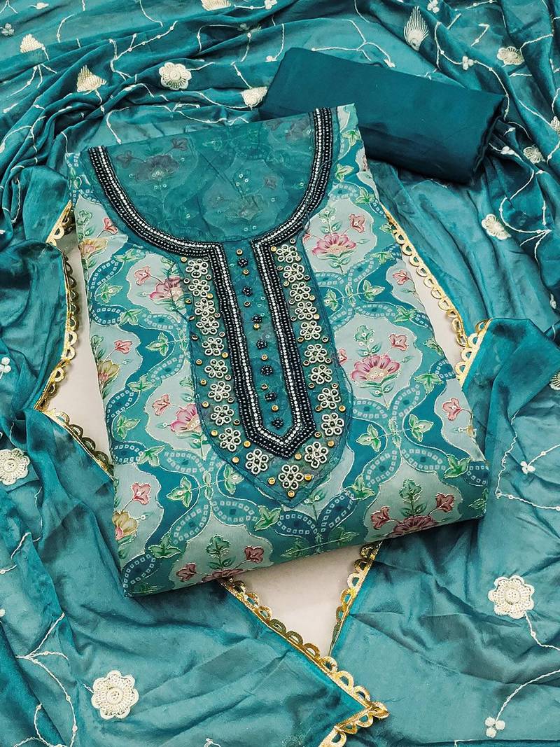 embellished organza unstitched dress material