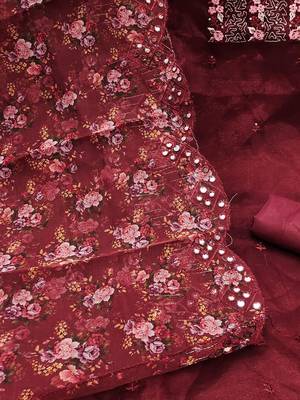 ethnic motifs embroidered sequinned organza unstitched dress material 4