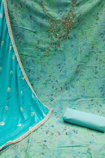 floral embellished cotton unstitched dress material