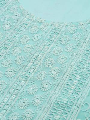 turquoise blue embroidered unstitched dress material 2