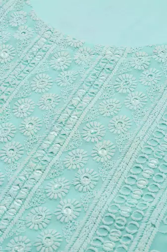 turquoise blue embroidered unstitched dress material