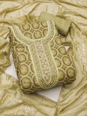 floral embroidered zari unstitched dress material 1