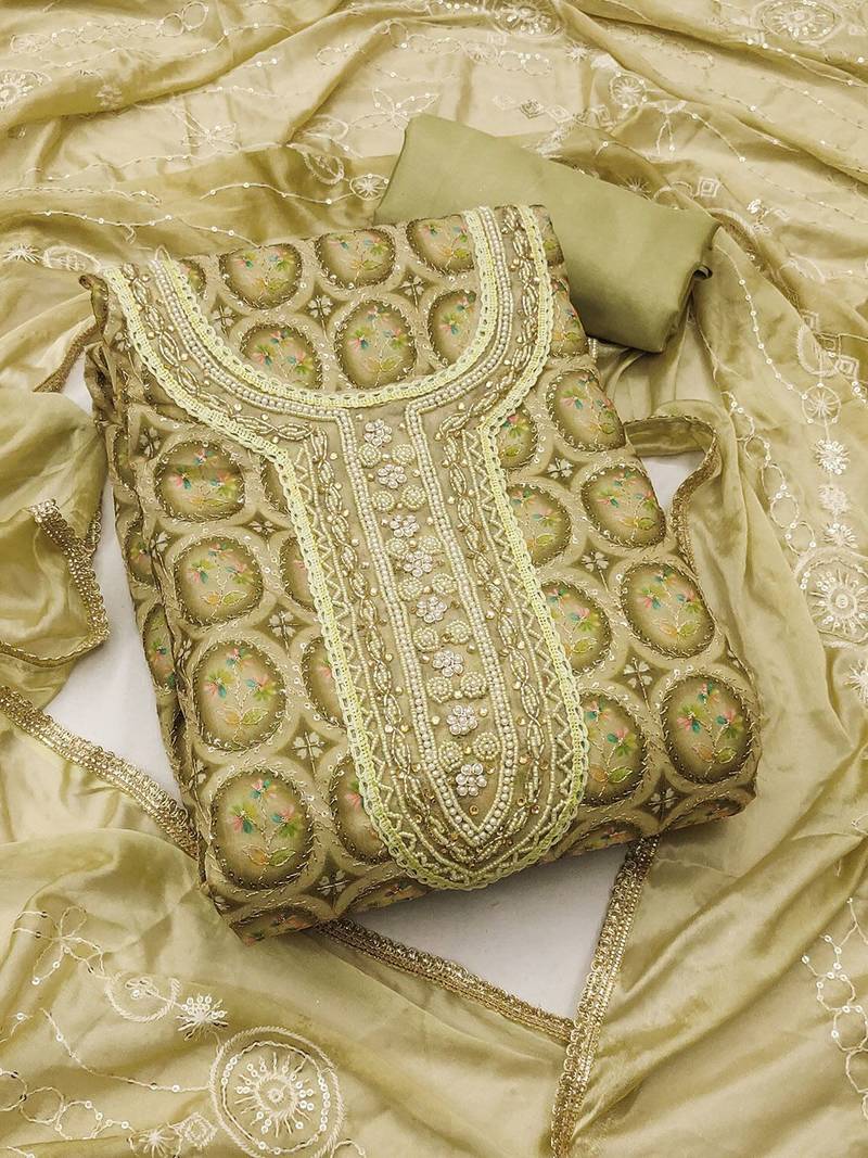 floral embroidered zari unstitched dress material