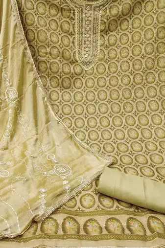 floral embroidered zari unstitched dress material