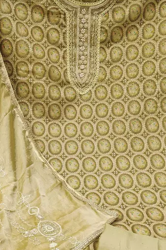 floral embroidered zari unstitched dress material