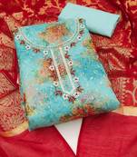 printed embellished organza unstitched dress material