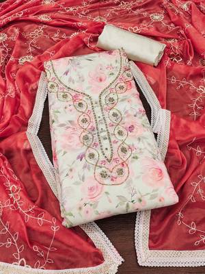embellished cotton unstitched dress material 1