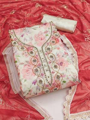 embellished cotton unstitched dress material 2