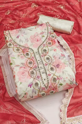 embellished cotton unstitched dress material