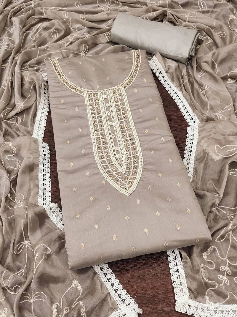 ethnic motifs woven design beads and stones unstitched dress material