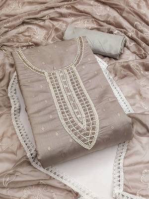 ethnic motifs woven design beads and stones unstitched dress material 2
