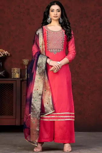 floral embroidered zari unstitched dress material