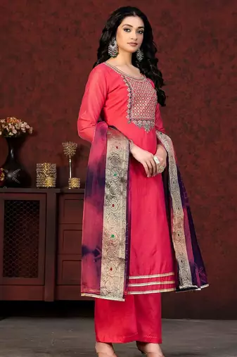 floral embroidered zari unstitched dress material