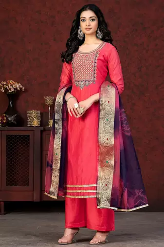 floral embroidered zari unstitched dress material