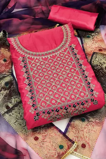 floral embroidered zari unstitched dress material