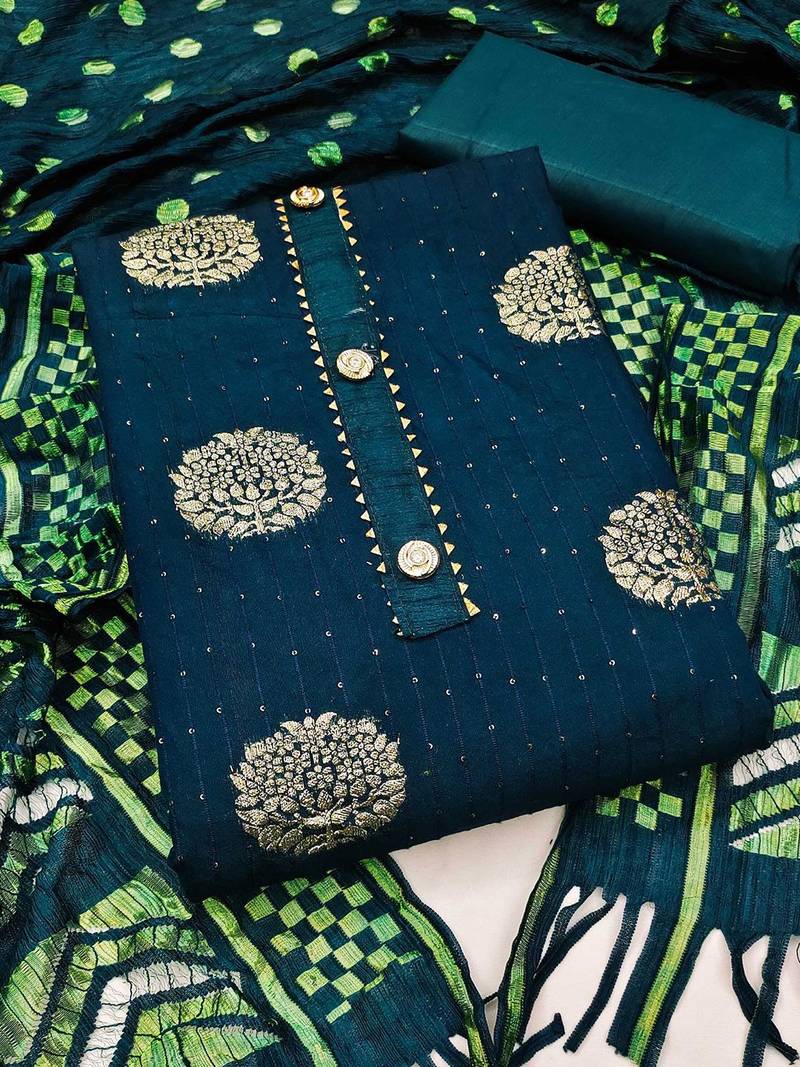 ethnic motifs woven design gotta patti unstitched dress material