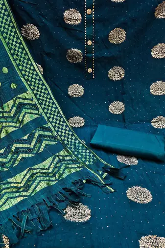 ethnic motifs woven design gotta patti unstitched dress material