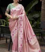 Pink Green silk blend embroidered heavy work Saree with blouse 